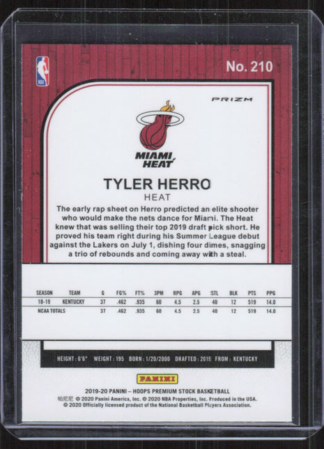 2019-20 Hoops Premium Stock Tyler Herro Rookie Miami Heat #210