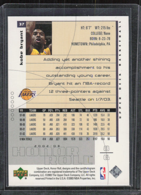 2003-04 Upper Deck Honor Roll Kobe Bryant Los Angeles Lakers #6