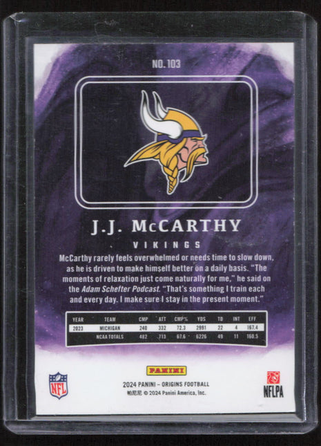 2024 Panini Origins J.J. McCarthy #103 RC