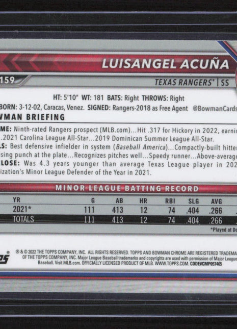 2022 Bowman Sapphire Luisangel Acuña #BDC-159