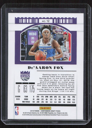 2019 Panini Contenders De'Aaron Fox #12 Draft Picks