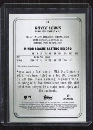 2022 Bowman Platinum Royce Lewis #55 RC