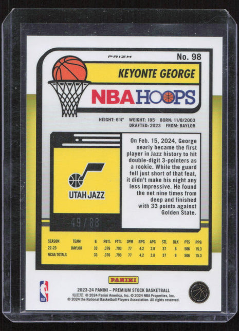 2023-24 Panini NBA Hoops Keyonte George #98 RC 49/88