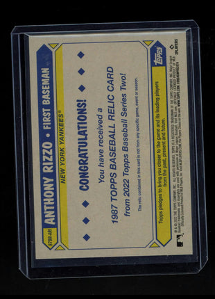 2022 Topps Anthony Rizzo #87R-DJ 1987 Topps Baseball 35th Anniversary Relics