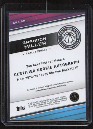 2023-24 Topps Chrome Sapphire Brandon Miller #24 Certified Autograph Gold 36/50