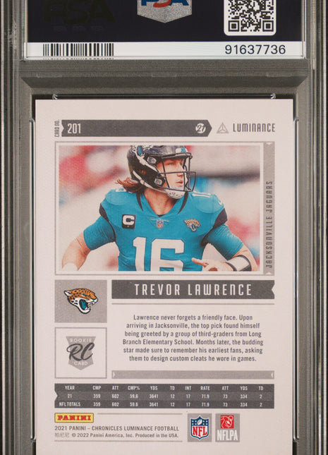 2021 Panini Chronicles Luminance Update Pin Rookies Trevor Lawrence #201 PSA 10