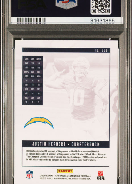 2020 Panini Chronicles Luminance Justin Herbert #203 Luminance PSA 10