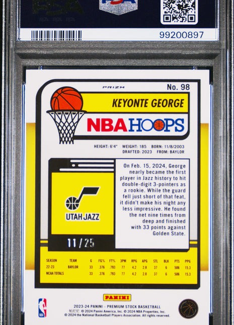 2023 Panini Hoops Premium Stock Keyonte George #98 Blue Prizm PSA 10