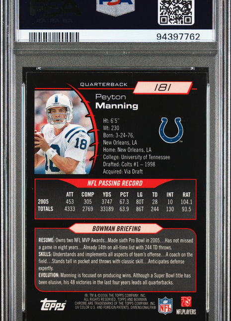 2006 Bowman Chrome Peyton Manning #181 PSA 10