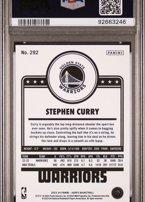 2023 Panini NBA Hoops Stephen Curry Hyper Blue #292 PSA 10