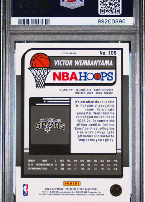 2023 Panini Hoops Premium Stock Victor Wembanyama #108 PSA 9