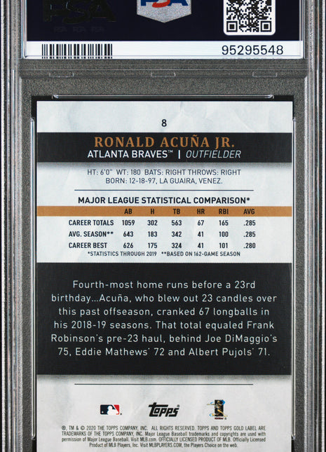 2020 Topps Gold Label Ronald Acuna JR. #8 Class 3 Gold 1/1 PSA 9