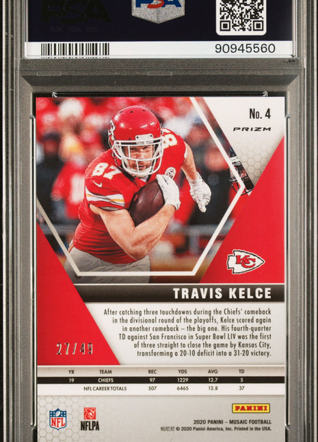 2020 Panini Mosaic Travis Kelce #4 Purple Mosaic 27/49 PSA 10