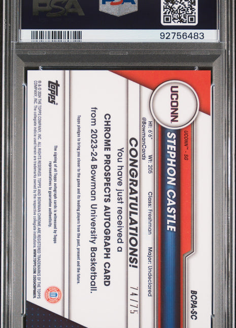 2023 Bowman Chrome University Autographs Stephon Castle #SC Yellow 74/75 PSA 10