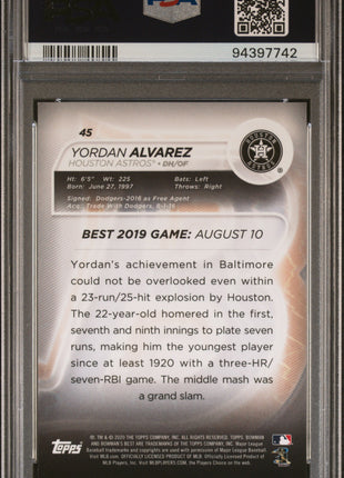 2020 Bowman's Best Yordan Alvarez #45 Green Refractor PSA 9