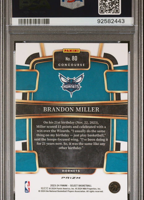 2023 Panini Select Brandon Miller #80 Orange Flash PSA 8.5