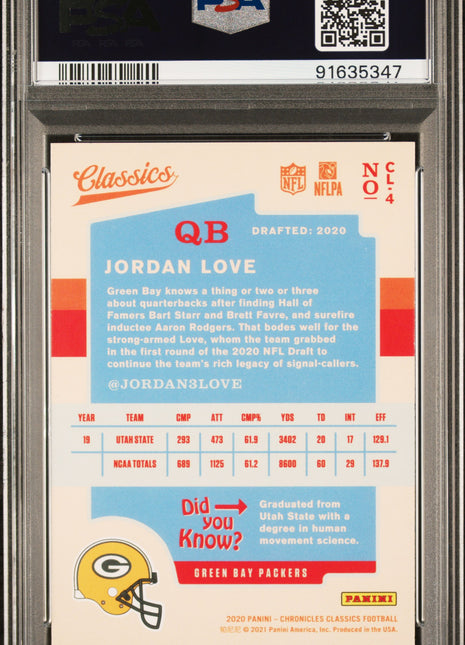 2020 Panini Chronicles Classics Jordan Love #4 Classics PSA 10