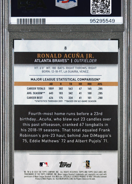 2020 Topps Gold Label Ronald Acuna JR. #8 Class 2 Gold 1/1 PSA 9