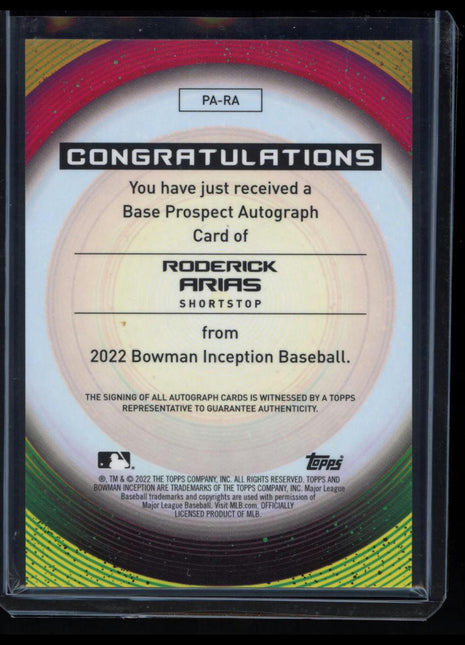 2022 Topps Inception Roderick Arias #PA-RA Autograph 29/50