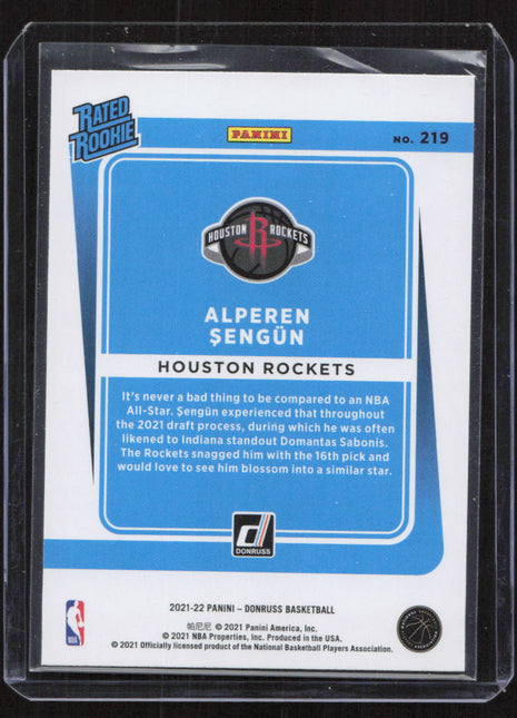 2021 Panini Donruss Alperen Sengun #219 Rated Rookie