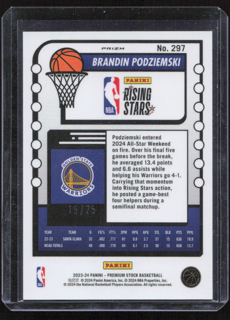 2023-24 Panini Rising Stars Brandin Podziemski #297 RC 19/25