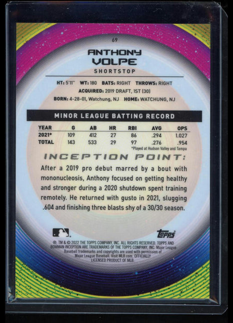 2022 Topps Inception Anthony Volpe #69 98/99 Shortstop