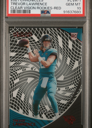 2021 Panini Chronicles Trevor Lawrence #CVR-1 Clear Vision Rookies Red PSA 10