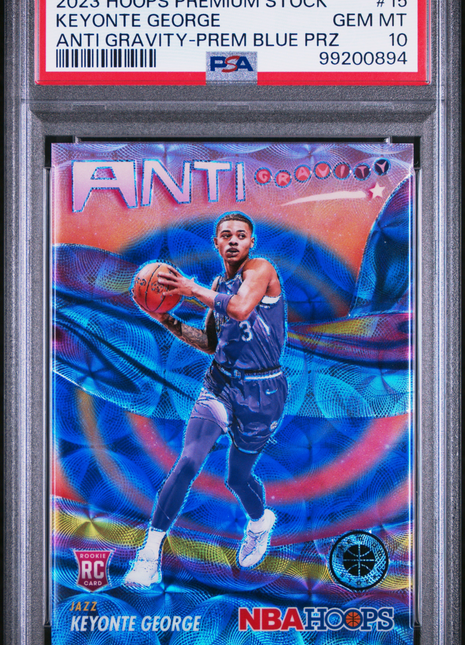 2023 Panini Hoops Premium Stock Anti Gravity Keyonte George #15 Blue PRZ PSA 10