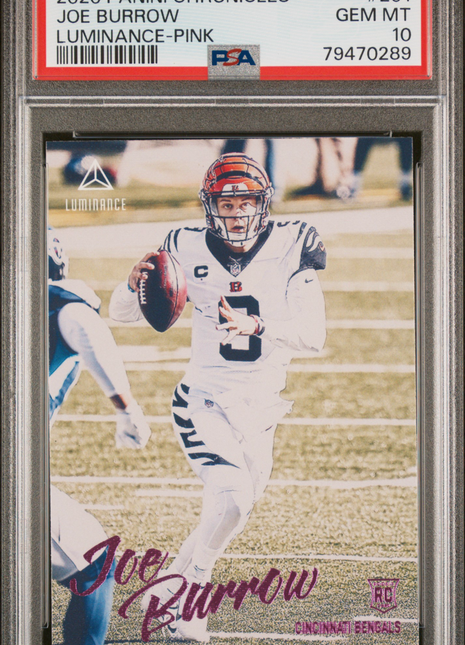 2020 Panini Chronicles Luminance Joe Burrow #201 Luminance Pink PSA 10