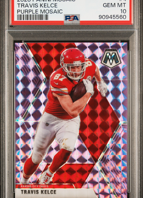 2020 Panini Mosaic Travis Kelce #4 Purple Mosaic 27/49 PSA 10