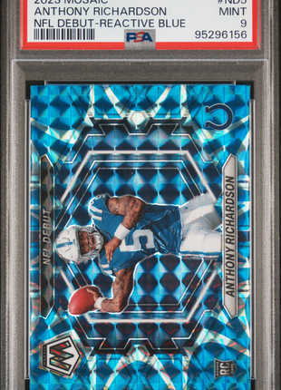 2023 Panini Mosaic NFL Debut Anthony Richardson #ND5 NFL Debut Reactive Blue PSA 9