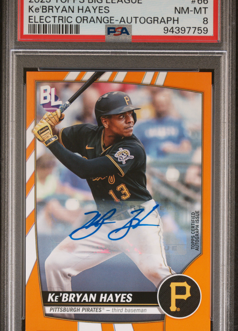 2023 Topps Big League Ke'bryan Hayes #66 Electric Orange Autograph PSA 8